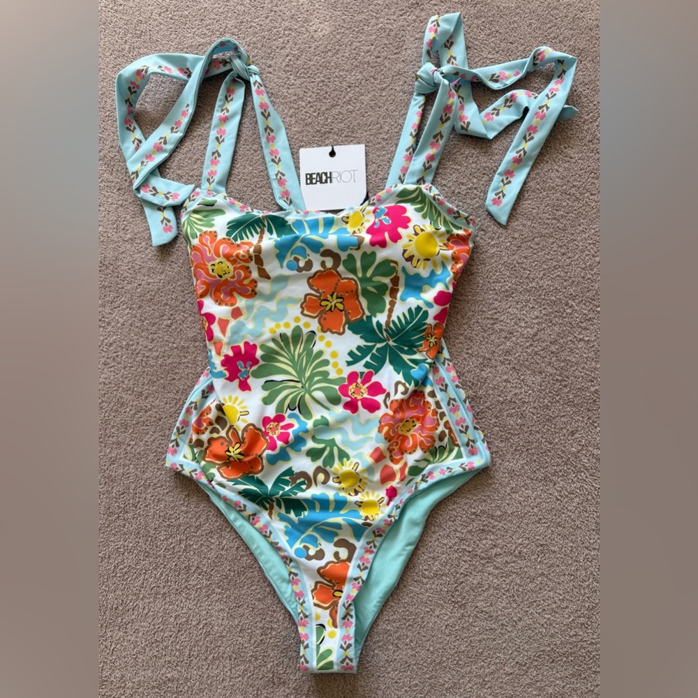 Beach Riot Floral One-Piece Swimsuit in Mint Blue with Multi-Color Print